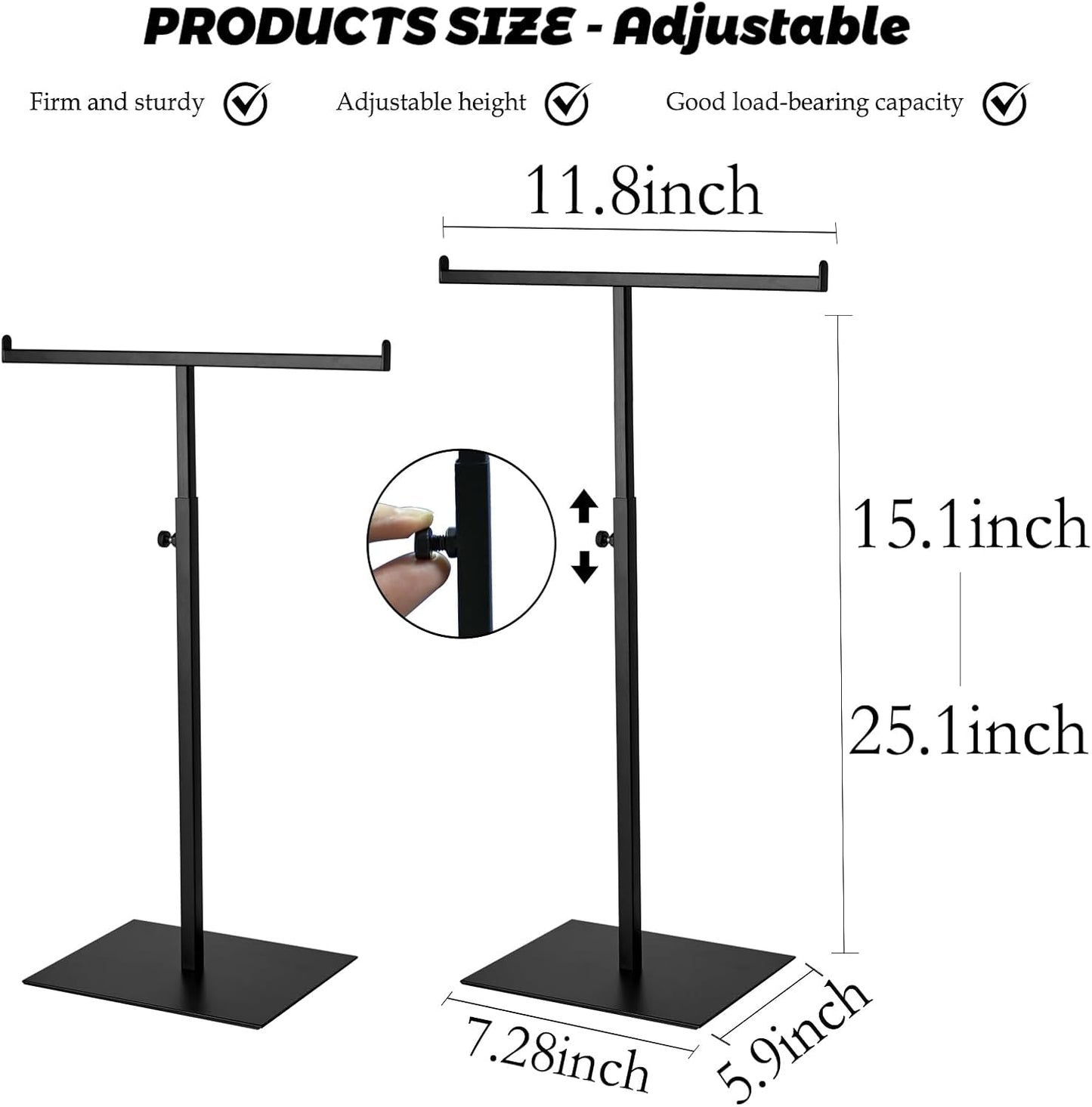 Purse Display Stand, Black 2PCS Jewelry Tower Stainless Steel Handbag Stand Jewelry Stands Tabletop for Necklaces Organizer Stand Adjustable Height Home Store Boutique
