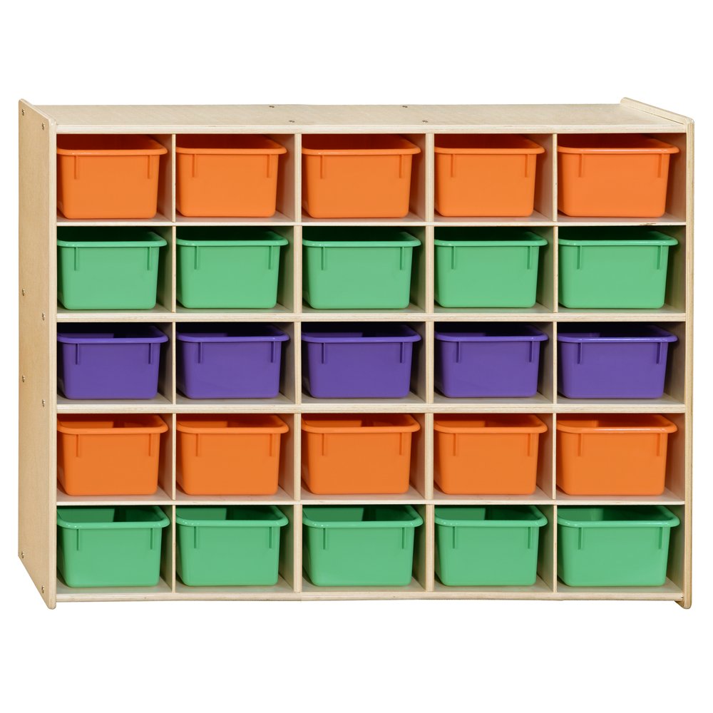 Contender 25 Tray Storage with Assorted Pastel Trays, Kids Montessori Cubby Shelving Unit for Home, Office, Kindergarten, Playroom [ Fully Assembled ]