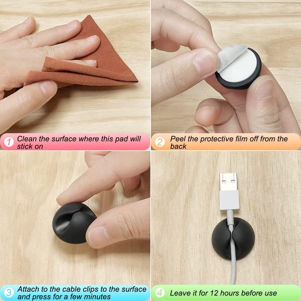 Shintop Cord Organizer, 6 Pack Black Charger Holder Cable Clips Wire Clips for Organizing Desk Nightstand Car Phone Charger