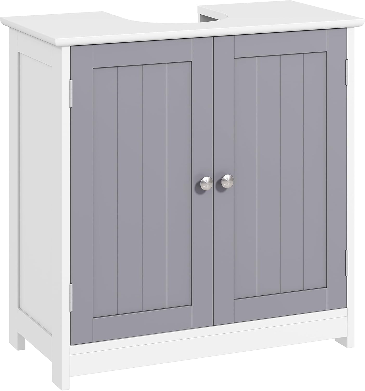 kleankin 23.5" Pedestal Sink Storage Cabinet, Freestanding Bathroom Under Sink Cabinet with U-Shape Cut-Out and Adjustable Shelf, White and Gray