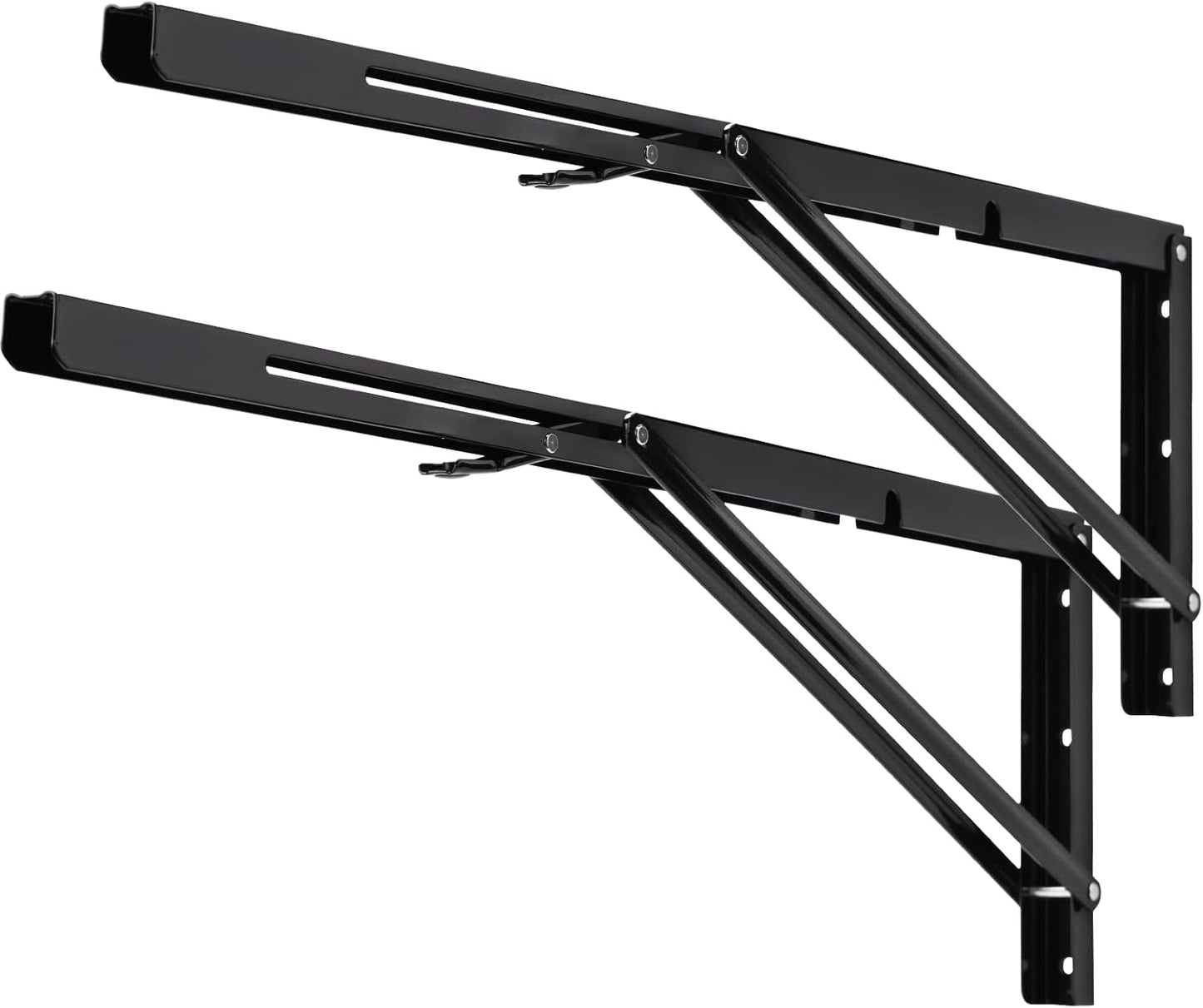 YUMORE Folding Shelf Brackets, 24 Inch Heavy Duty L Bracket, Black DIY Collapsible Shelf Bracket for Workbench Folding Table Hinge, Max Load: 330lb, Pack of 2