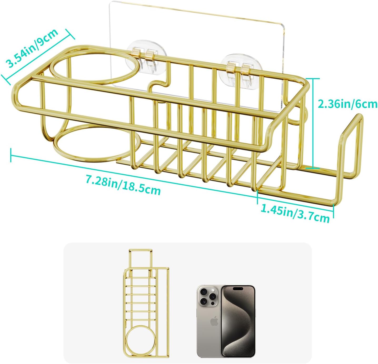 HapiRm Sponge Holder for Kitchen Sink, No Drill Kitchen Sink Caddy Organizer, Rustproof Dish Sponge Holder- Gold(8.73 * 3.54 * 2.36in)