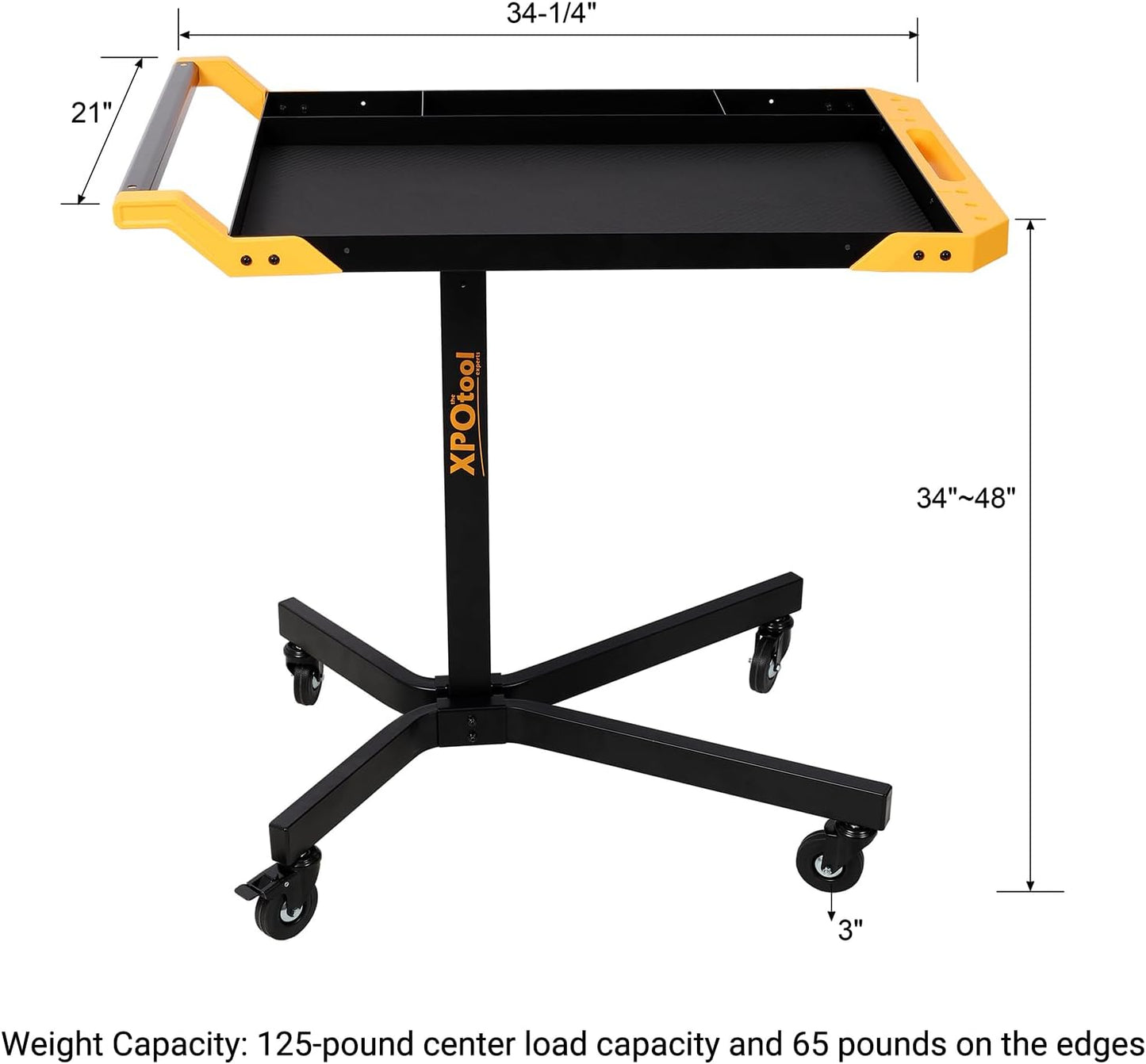 Adjustable Height Mobile Work Table, Rolling Tool Cart – Heavy-Duty Steel Service Stand for Mechanics, Garage, Workshop & DIY Projects – 34” to 48” Portable Workstation