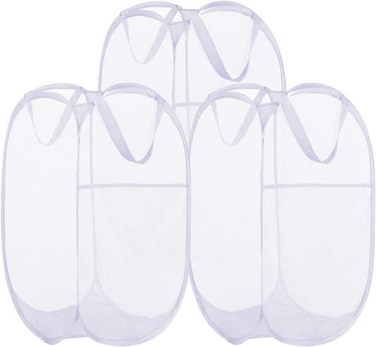 BATTOO Deluxe Strong Mesh Pop up Laundry Hamper Basket with Side Pocket for Laundry Room, Bathroom, Kids Room, College Dorm or Travel 3 Pack White