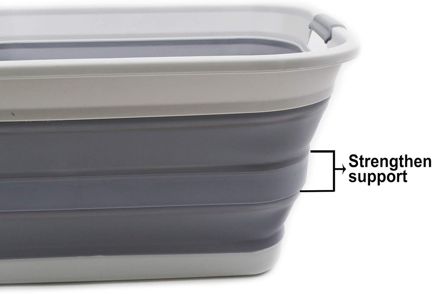 SAMMART 42L(11 gallon) Collapsible Plastic Laundry Basket-Foldable Pop Up Storage Container/Organizer-Portable Washing Tub-Space Saving,Water capacity 34L(9 gallon) (1 Rectangular - strengthen, Grey)