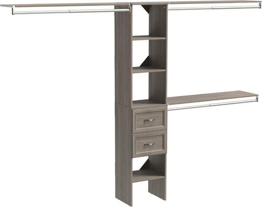 ClosetMaid SuiteSymphony Wood Closet Organizer Kit with Tower, 3 Hang Rods, Top Shelves, 2 Drawers, Adjustable, Fits Spaces 5-9 ft. Wide, Graphite Grey