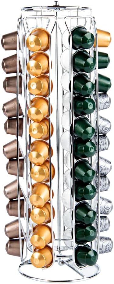 Restaurantware Restpresso 5.1 x 16.3 Inch Coffee Capsule Holder 1 Durable Pod Carousel - Holds 60 Nespresso Capsules 360-Degree Rotatable Iron Espresso Pod Organizer Pods Not Included