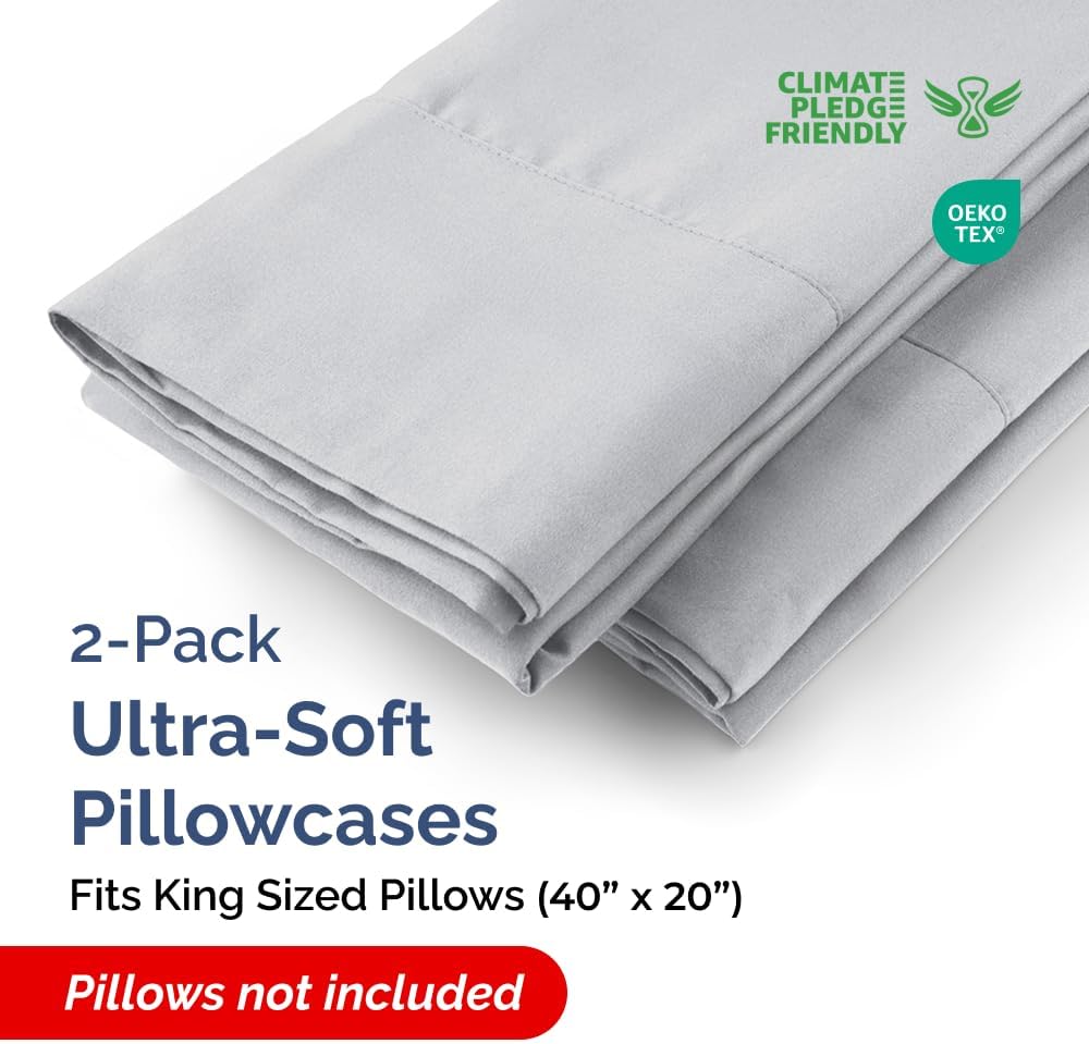 King Pillow Cases - 2 Pack - Super Soft Pillowcase Covers - Envelope Enclosure - Hotel Quality Pillow Protectors - Wrinkle Free, Shrink & Stain Resistant - Machine Washable - 20" x 40" (Steel Blue)