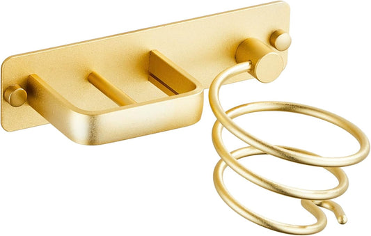 YUET Hair Dryer Holder Hairdryer Straightener Station Wall Mounted Spiral Shelf Bracket Stand Hanger Organizer Blow Storage with Cable Tidy Rack for Dressing Table Bathroom Professional Gold Brass