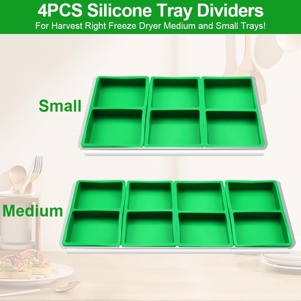 4PCS Harvest Right Freeze Dryer Tray Dividers, Silicone Food Molds for Harvest right freeze dryer accessories, Silicone Food Freezer Tray Match Medium and Small Trays