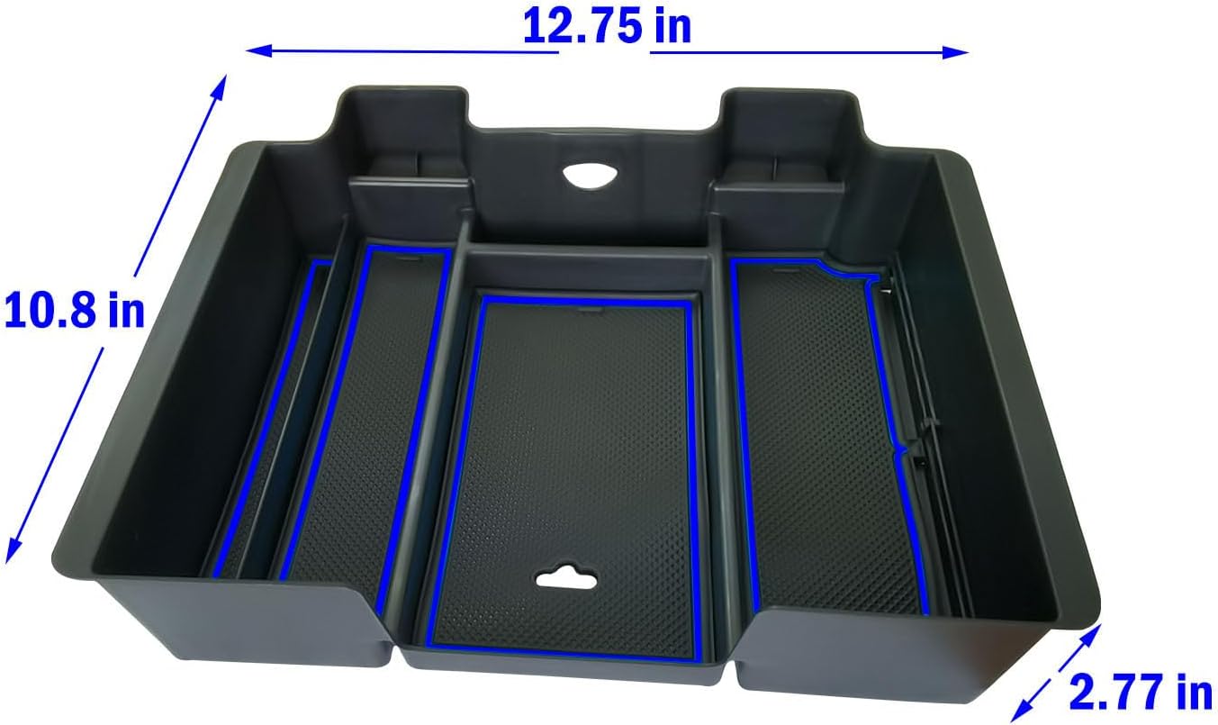 Full Size Center Console Armrest Box Organizer Tray for 2019-2022 Chevy Silverado/GMC Sierra 1500 and 2020-2023 Silverado/Sierra 2500/3500 HD (Full Console w/Bucket Seats ONLY) Blue Trim