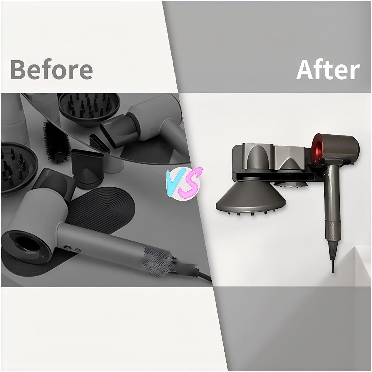 Hair Dryer Wall Mount Holder Compatible with Dyson Supersonic,Hair Styler Nozzle Attachments Organizer Storage Bracket for Bathroom