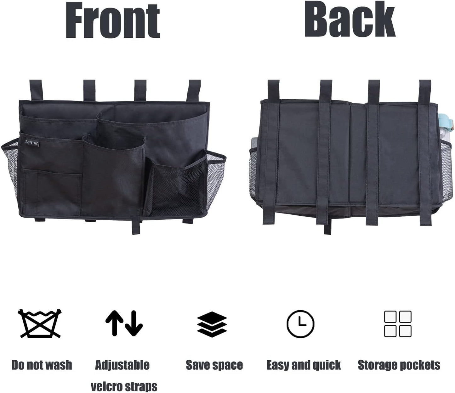 LEISUIT Hanging Storage Bag Bedside Organizer 9 Pockets Black (XL)