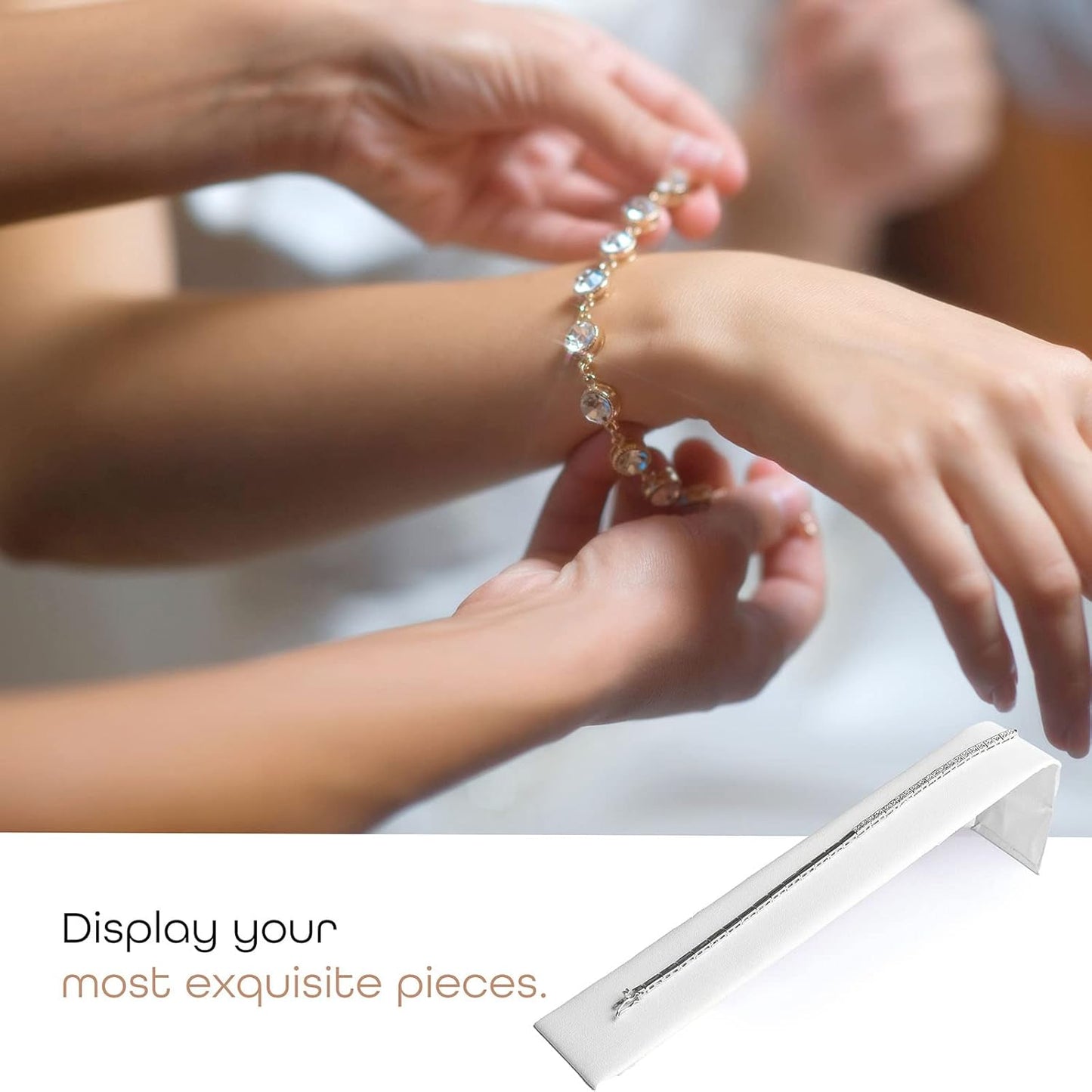 Novel Box 2 Pack Bracelet/Watch Ramp White Leatherette 2x8.25x2 Inches - Slim and Sleek Ramps for Jewelry Display - Bracelet Holder Organizer Stand for Wedding, Selling & Personal Use