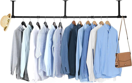 Oroonoko Industrial Pipe Clothes Rack, Heavy Duty 60inch Iron Garment Rack Ceiling Mounted,Rustic Saving Space Clothes Bar Multi-Purpose Hanging Rod for Bedroom,Closet,Laundry Room and Plants hanging