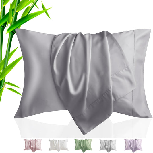 TELUS Pillow Cases Standard Size 2 Pack, Bamboo Rayon & Lyocell Pillowcase with Envelope Closure, Cooling Breathable Pillow Cover for Hot Sleeper & Night Sweats, 20x26 inch, Deep Grey