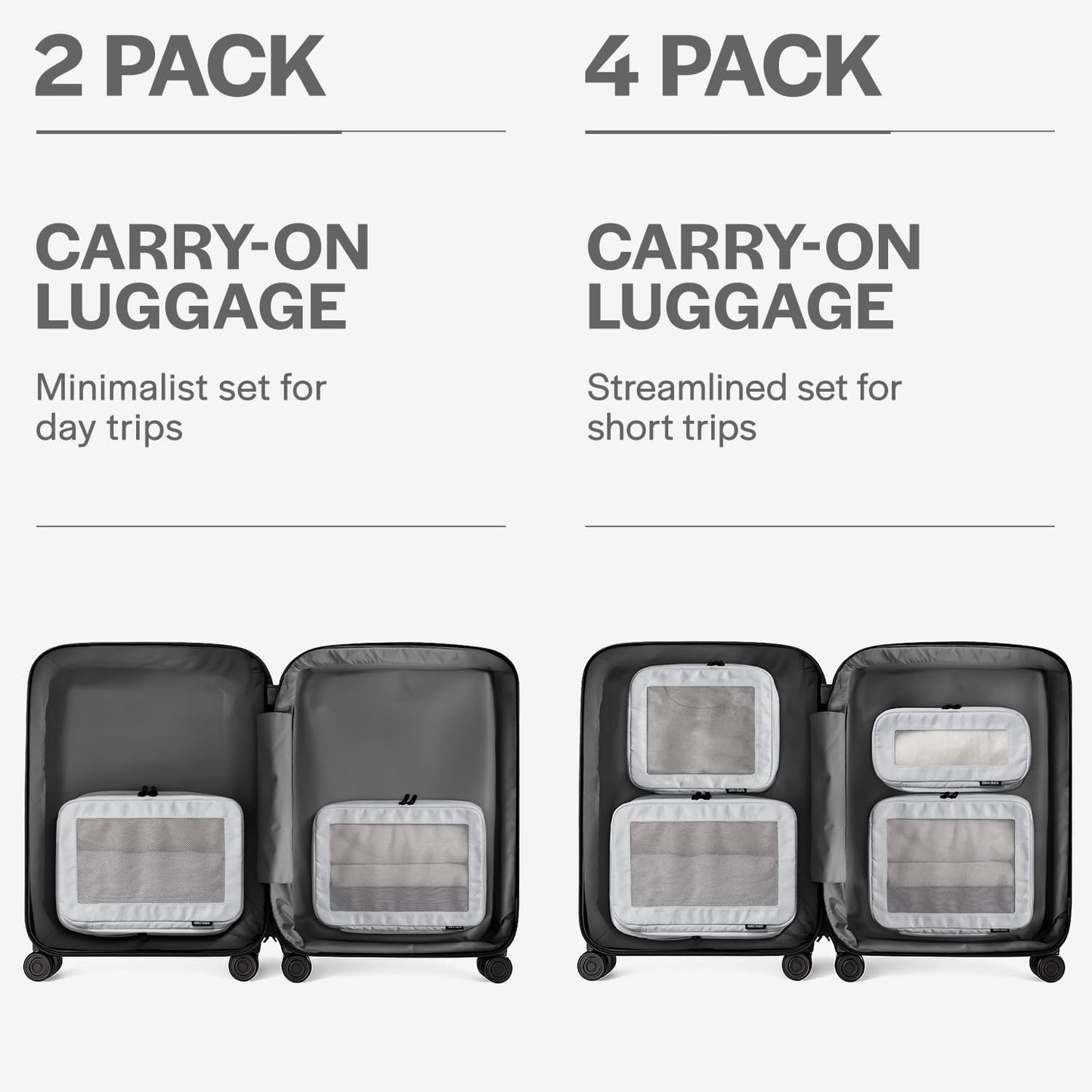 Aerotrunk Compression Packing Cubes for Travel - Luggage Organizer Bags - Double Zipper Packing Cubes for Suitcases (2-Pack, Light Grey)