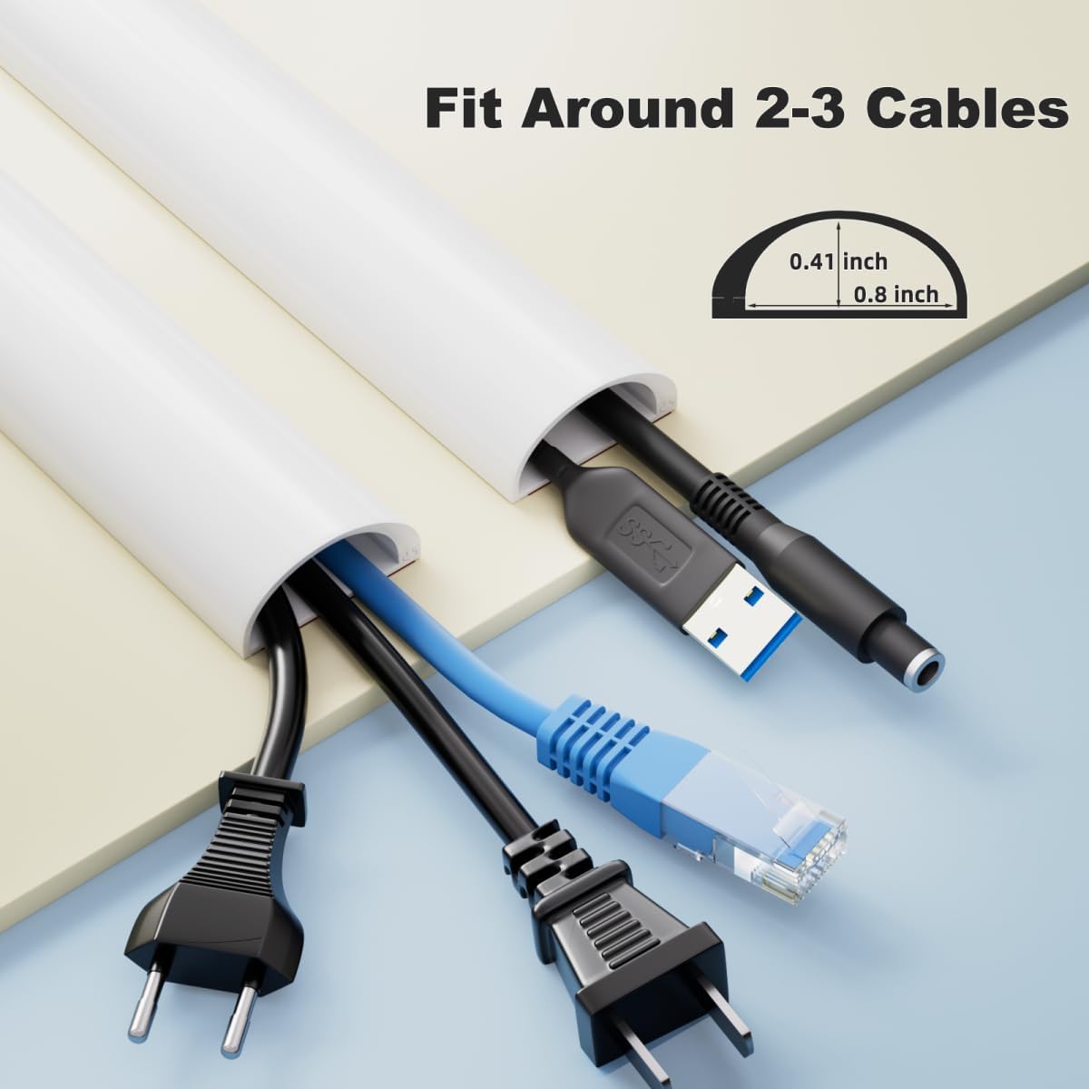 78" Side Buckle Cable Hider Cords,Extension Cord Covers for Wires On Wall,Adhesive Cord Hider for Wall Mount Tv, Wire Channel for Cable Concealer,Cable Raceway Home & Office,White, W 1.08"× H 0.6"