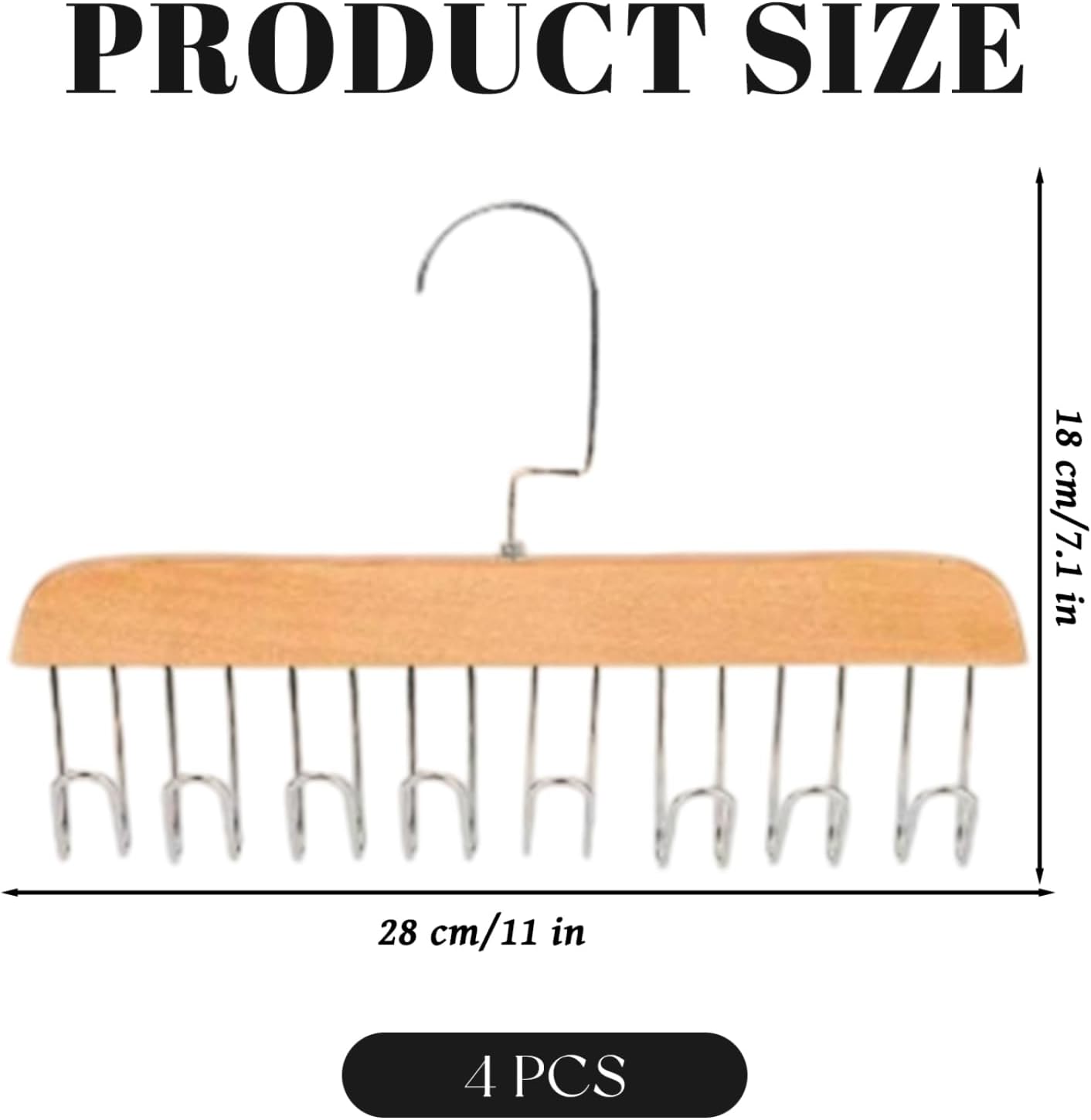 4PCS Belt Hanger for Closet with 8 Hooks Non-Slip Wooden Belt Hook Space-Saving for Ties, Scarves, Bras