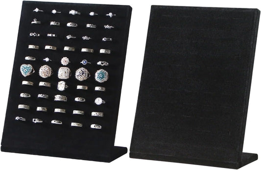 50 Slots Rings Display Stand, Ring Organizer Holder Stand for Selling, Ring Jewelry Pad Showcase Storage Tray for Home or Shop Sell Show (Black 2PC)