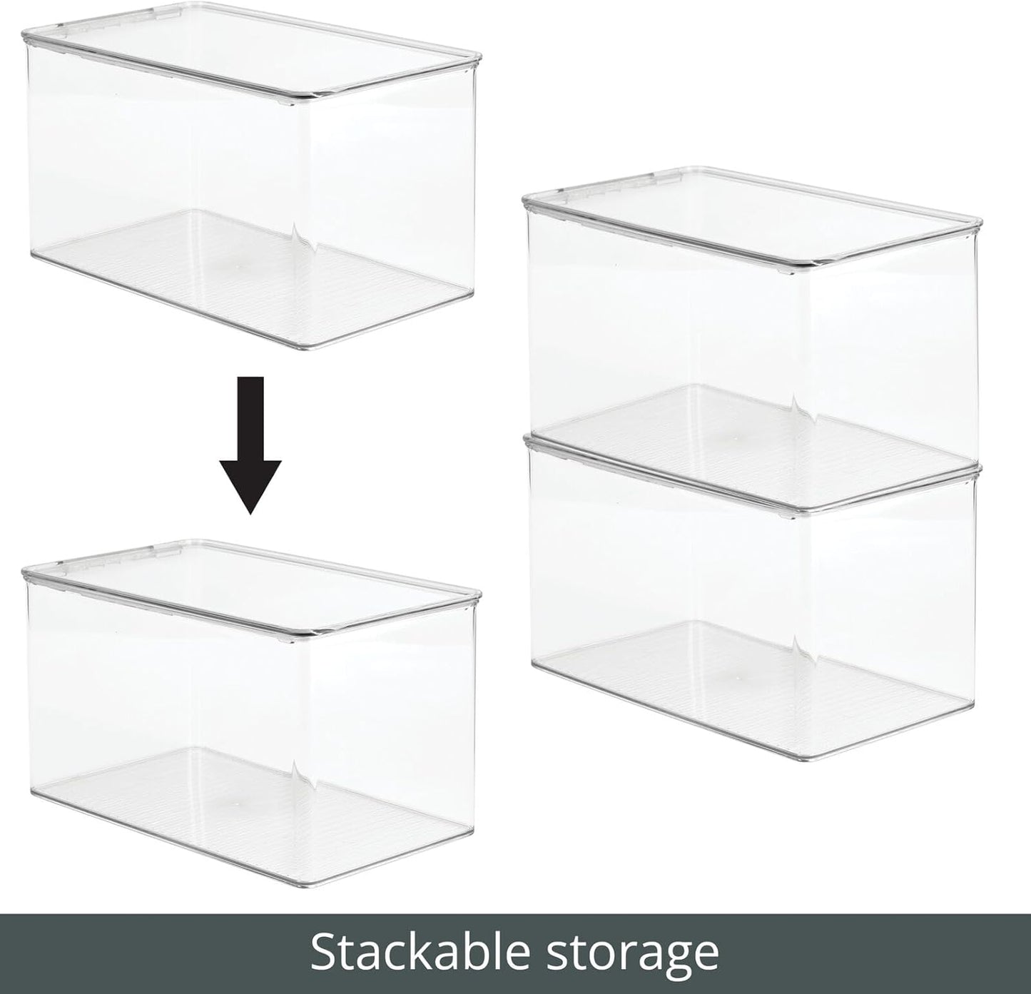 mDesign Plastic Stackable Toy Storage Bin Container Box, Hinge Lid for Organizing Living Room, Play Room, Bedroom, Nursery, Hold Blocks, Puzzles, Books, Lumiere Collection, Clear