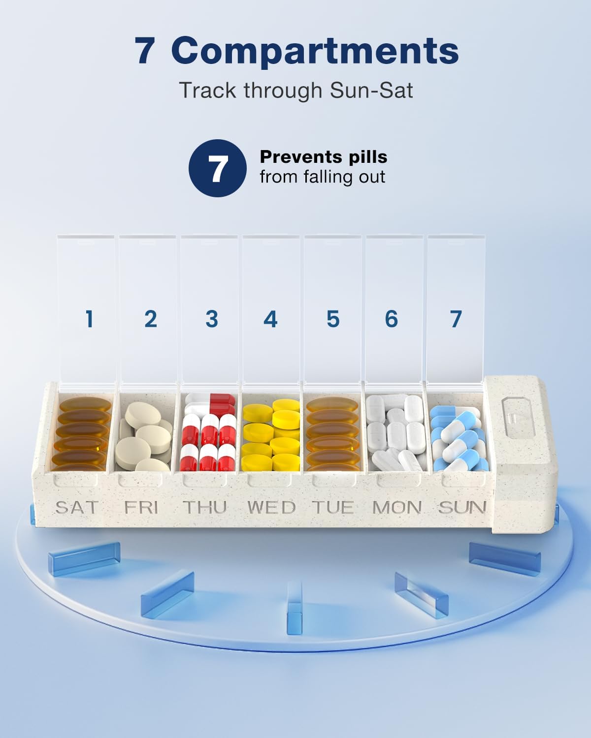 HEIYING 7 Days Pill Organizer with Aluminum Shell for One Week Capacity, Portable Metal Pill Case to Hold Vitamin, Medicine, Supplements