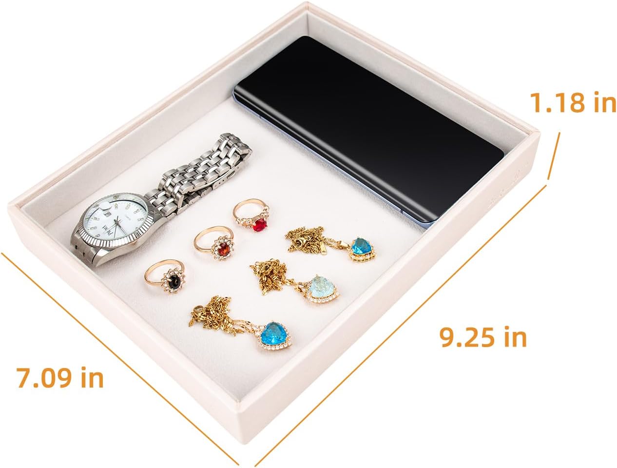 SANQIANWAN Leather Jewelry Organizer Trays Velvet Liner Storage Drawer Display Case Stackable Trays for Necklace,Rings and Earring (Pearl4)
