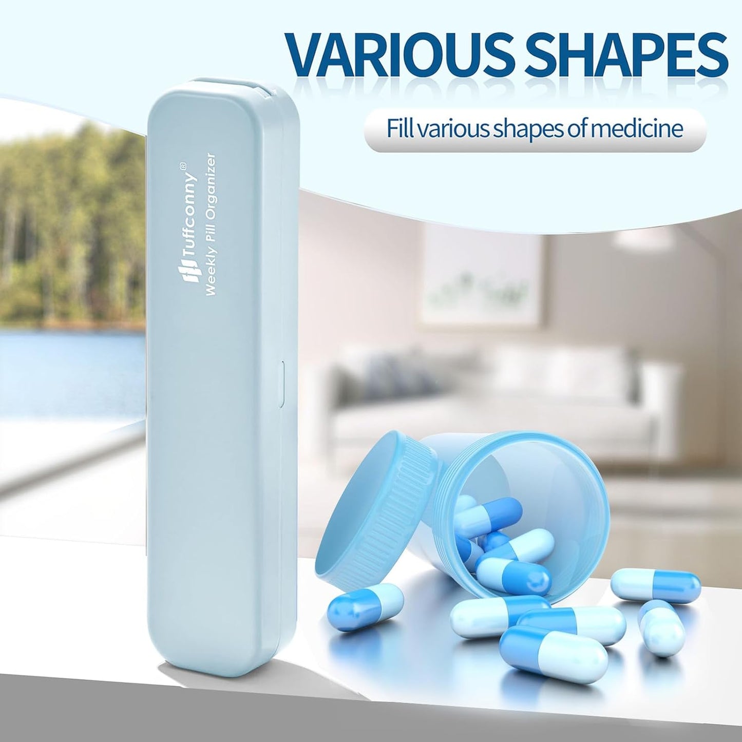 Weekly Pill Organizer - Travel Medicine Organizer, Pill Boxes and Organizer 2 Times a Day, 7 Day Pretty Pill Case, Pill Holder for Vitamins, Medicines and Tablets (Pastel Blue)