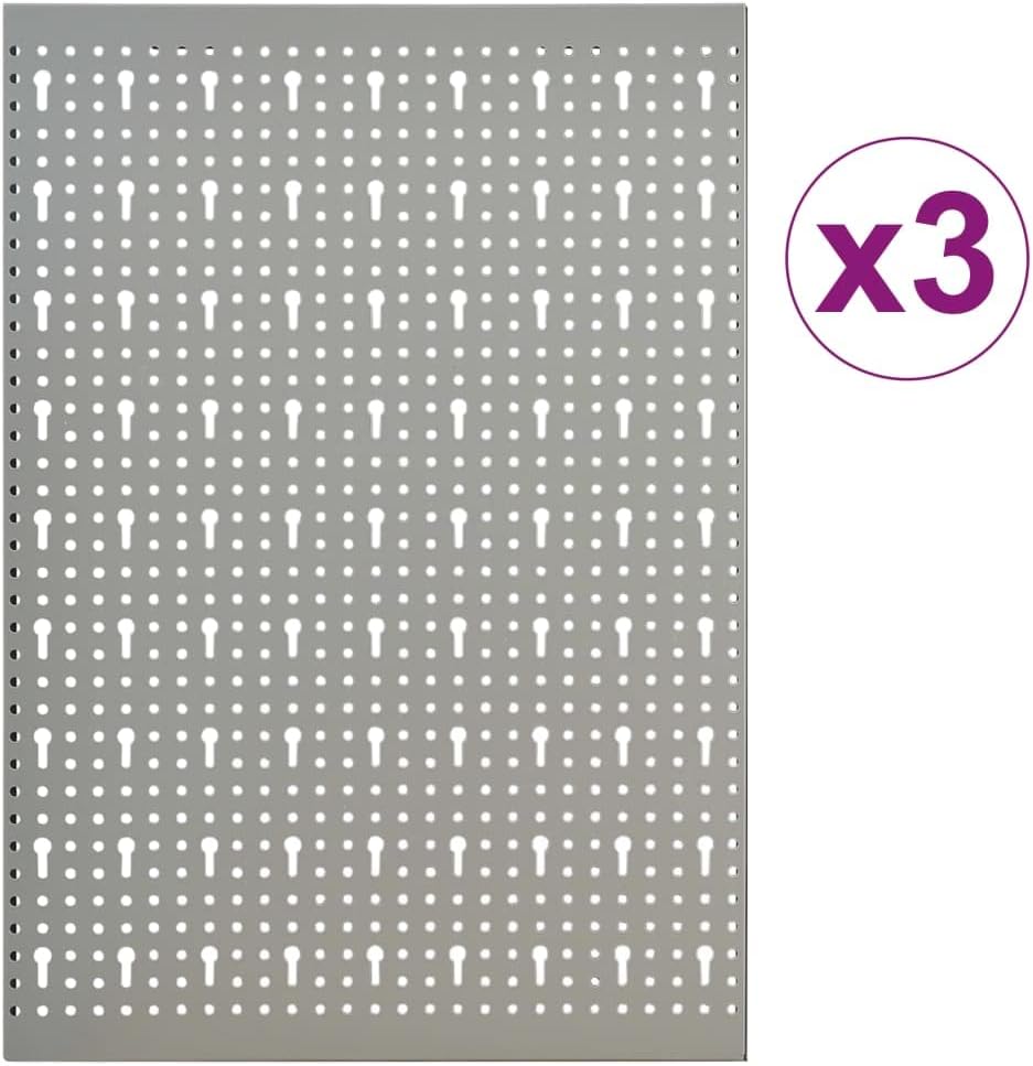 Steel Peg Board Set Wall-Mounted 3 Panels 15.7"x22.8" - Gray, Tool Organizer with Mounting Accessories,145349,Gray