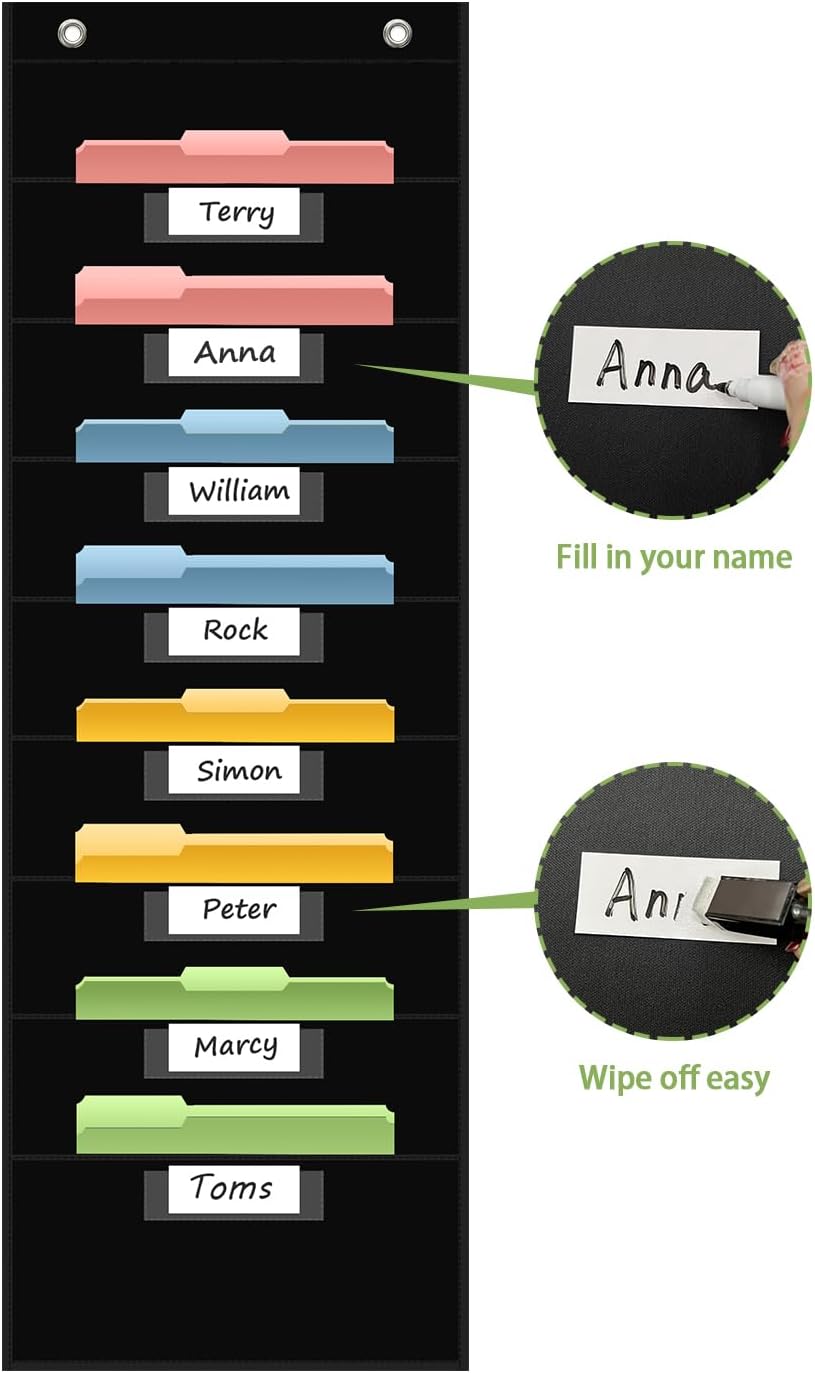 8 Pockets File Storage Pocket Chart with 8 Nametag Pockets,Hanging Wall File Organizer for Classroom and Office Use, Keeps assignments, Files, scrapbooks, and Papers neatly Organized.