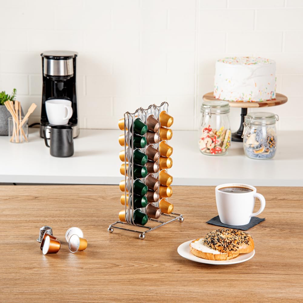 Restaurantware Restpresso 6.5 x 3.7 x 10.4 Inch Coffee Capsule Holder 1 Durable Pod Stand - Holds 42 Nespresso Capsules 4 Raised Legs Iron Espresso Pod Organizer Pods Not Included
