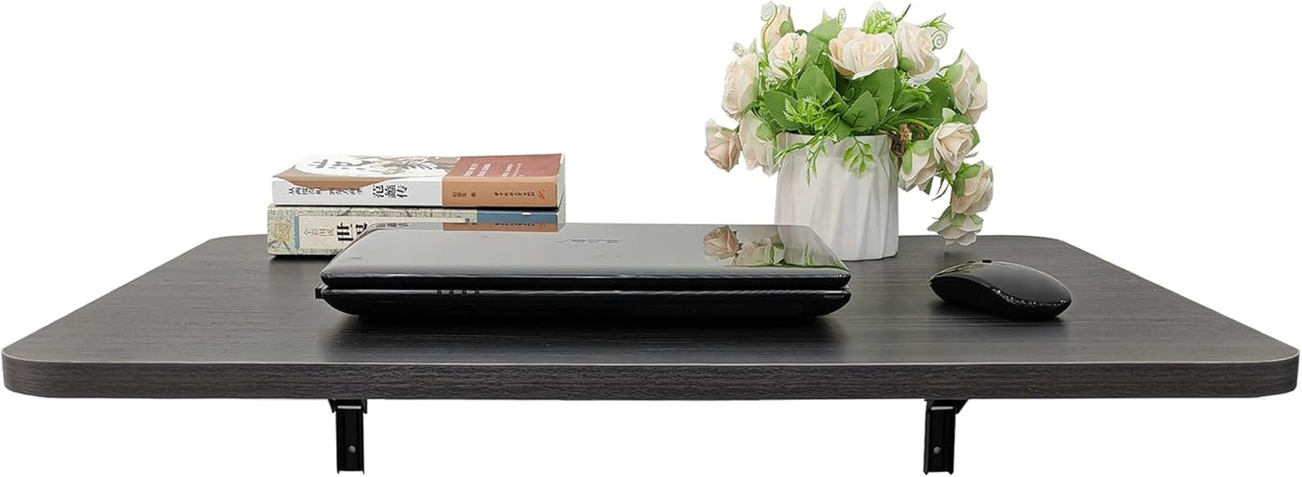 31" x 22.8" Wall Mounted Folding Desk, Floating Shelf Storage Table with Foldable Stand for Folding Tables for Balcony, Laundry, Kitchen, Home Office, Bedroom & Living Room (Grey)