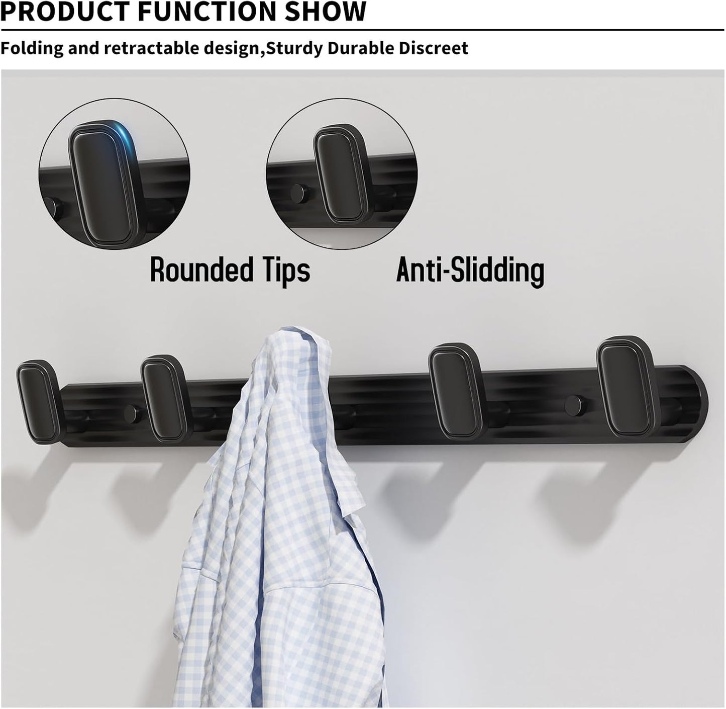 Coat Rack Wall Mount Black, 5 Hooks Rack Metal Coat Hanger Wall for Hanging Hat Purse and Robes, Towel Hook for Bathrooms and Entryway (1 Pack)