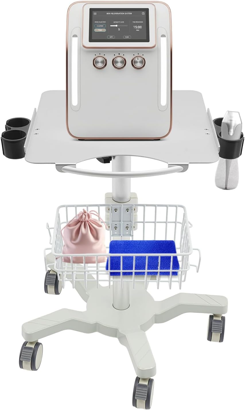 Medical Trolley Cart with Locking Wheels - Height Adjustable Mobile Workstation 24-38 inch,5 Casters Rolling Desktop Cart for Dental Clinic, Salon, Lab & Esthetician