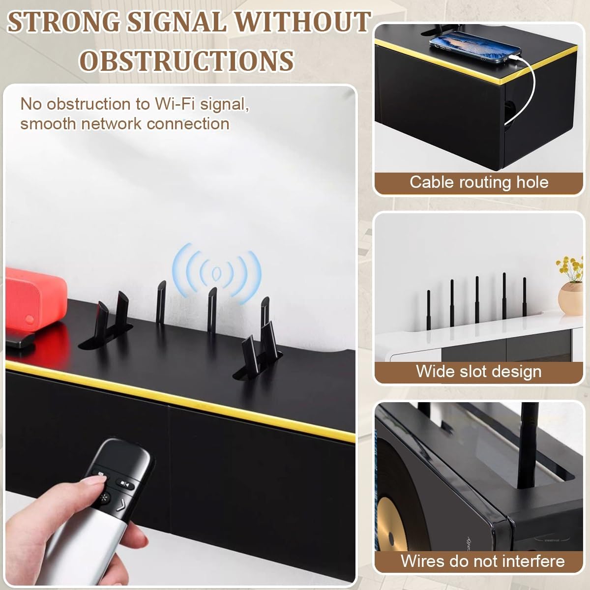 Wall Mounted WiFi Router Hidden Box Storage Cabinet, Router Shelf WiFi Box Hider with Glass Door, Great Heat Dissipation, for Bedroom Living Room, Office and Home(White,100CM/39.3IN)