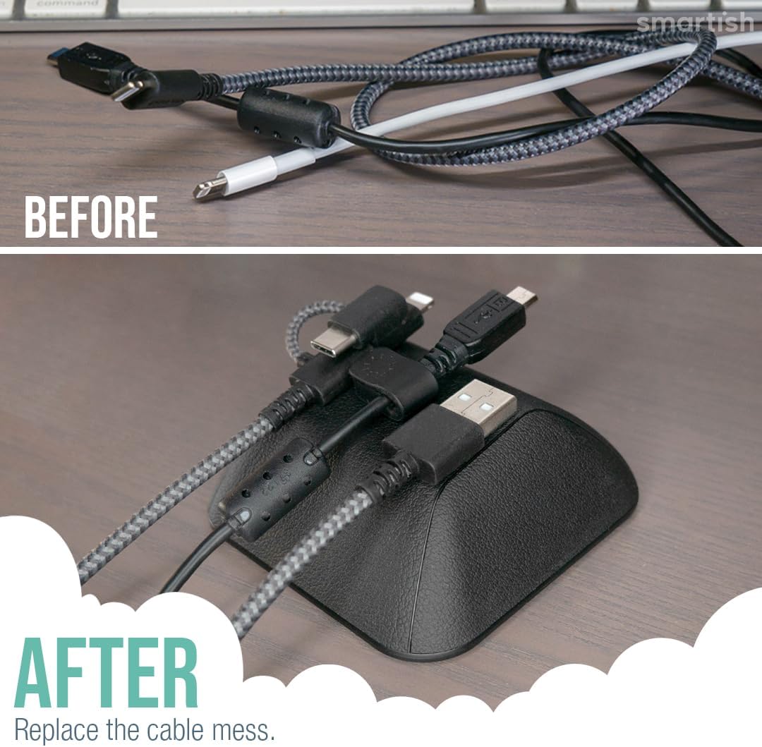 Smartish® Magnetic Cord Holder - Cable Wrangler Organizer Stocking Stuffer with Magnet Clips for Charger Management on Desktop, Nightstand for USB-C + Lightning - Black Tie Affair