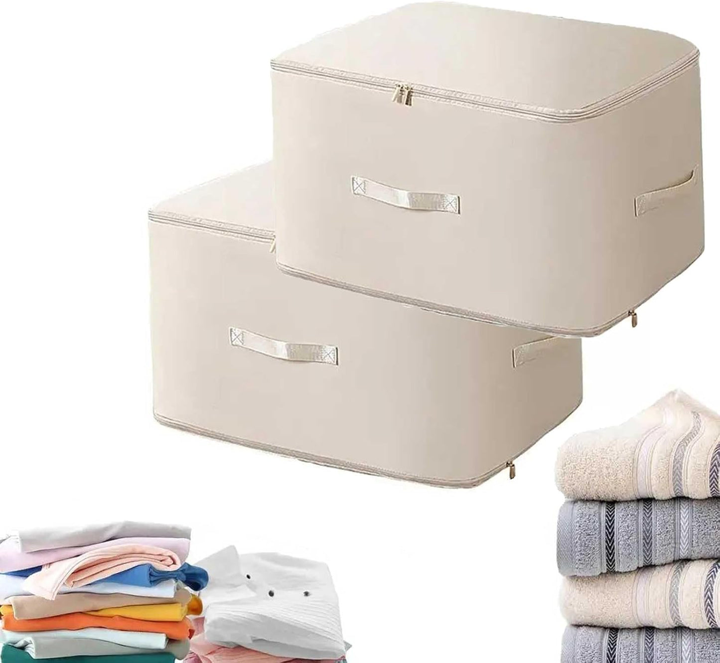 2PCS Ultra Space Saving Self Compression Organizer,Dustproof And Moisture-Proof Compression Storage Bag For King/Queen Comforters, Pillows, Bedding/Quilt, Blanket, Duvet (White, X-Large)