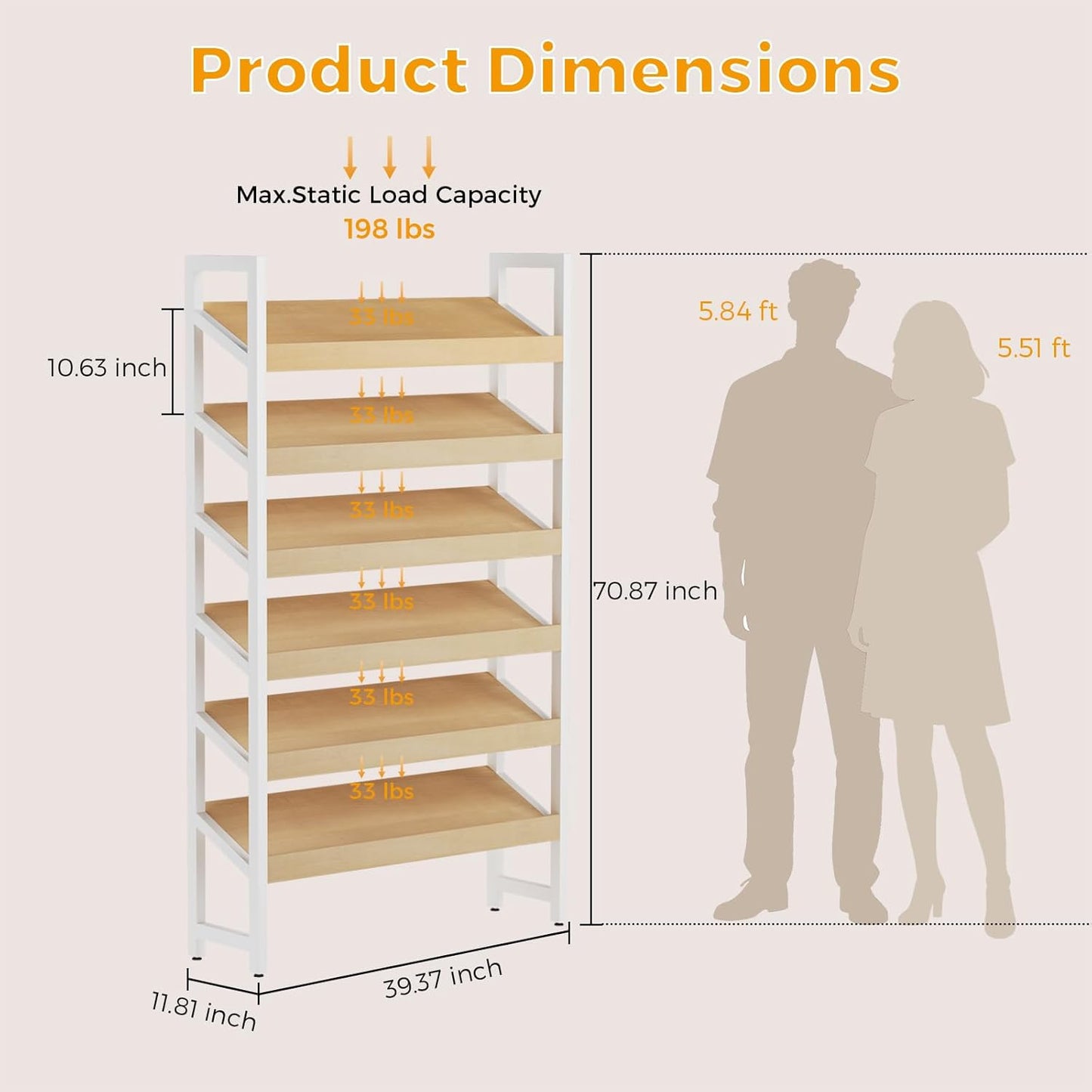 6-Tier Floor Standing Magazine Rack, Modern Literature Display Stand, Heavy Duty Steel Display Shelf with 38° Slant & 2.75" Lip, for Office/Airport/Bookstore/Library, 39"L x 12"W x 71"H (White)