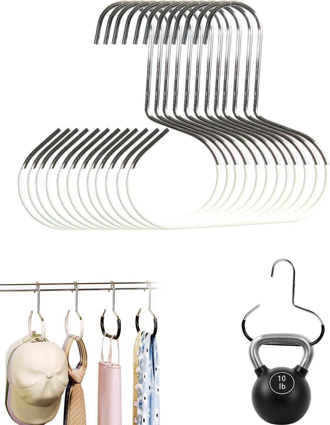Durable Steel Hangers: Maximize Closet Space with Versatile Storage, Multifunctional Steel Hangers, Heavy Duty Closet Organizer Hooks for Hats, Scarves, Belts, Ties, Bra, Anti-Slip (White, 12 PCS)