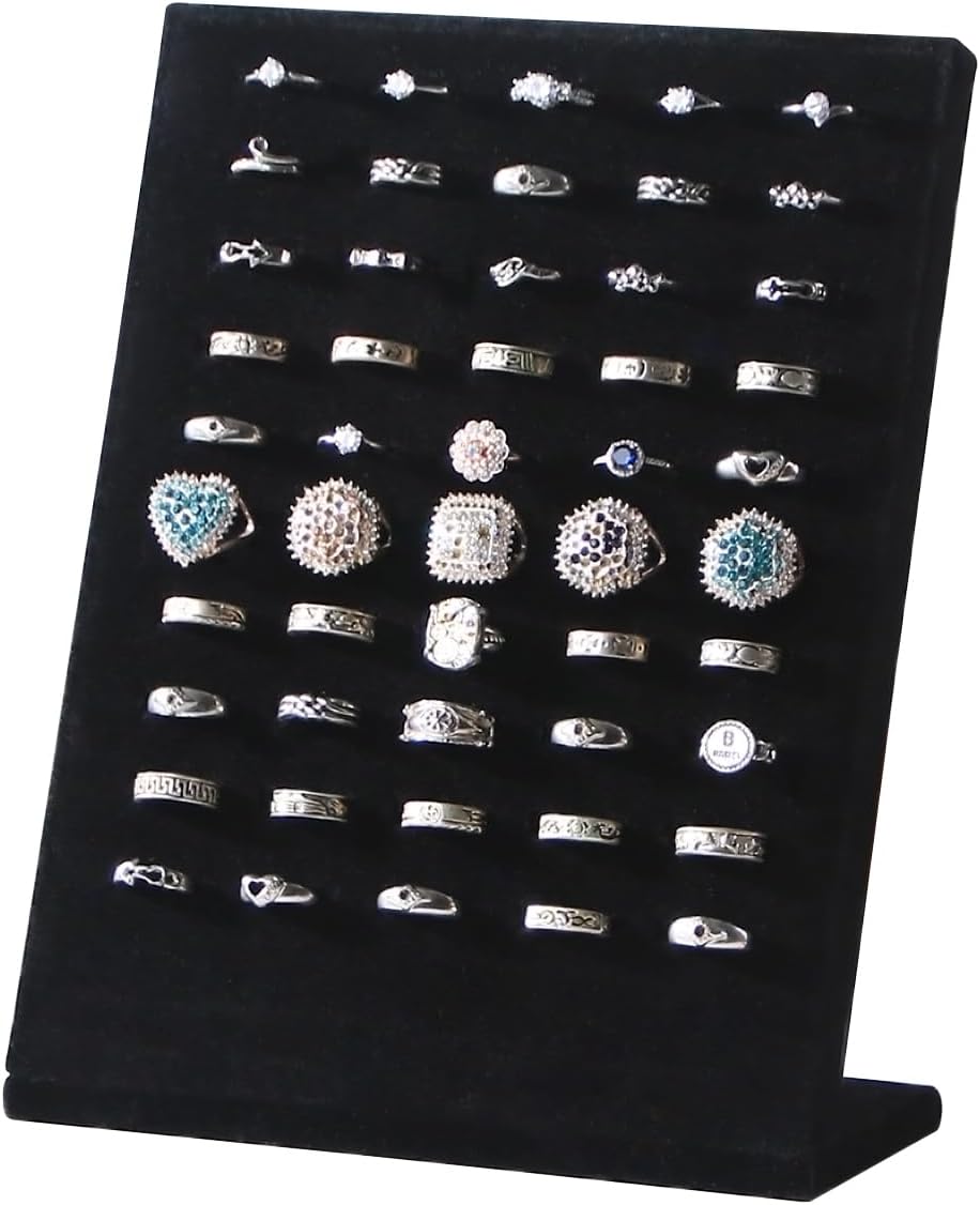 50 Slots Rings Display Stand, Ring Organizer Holder Stand for Selling, Ring Earring Jewelry Pad Showcase Storage Tray for Home or Shop Sell Show (Black 1PC)