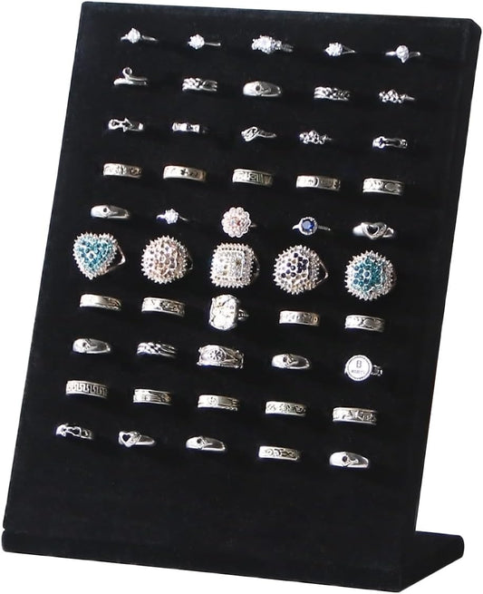 50 Slots Rings Display Stand, Ring Organizer Holder Stand for Selling, Ring Earring Jewelry Pad Showcase Storage Tray for Home or Shop Sell Show (Black 1PC)
