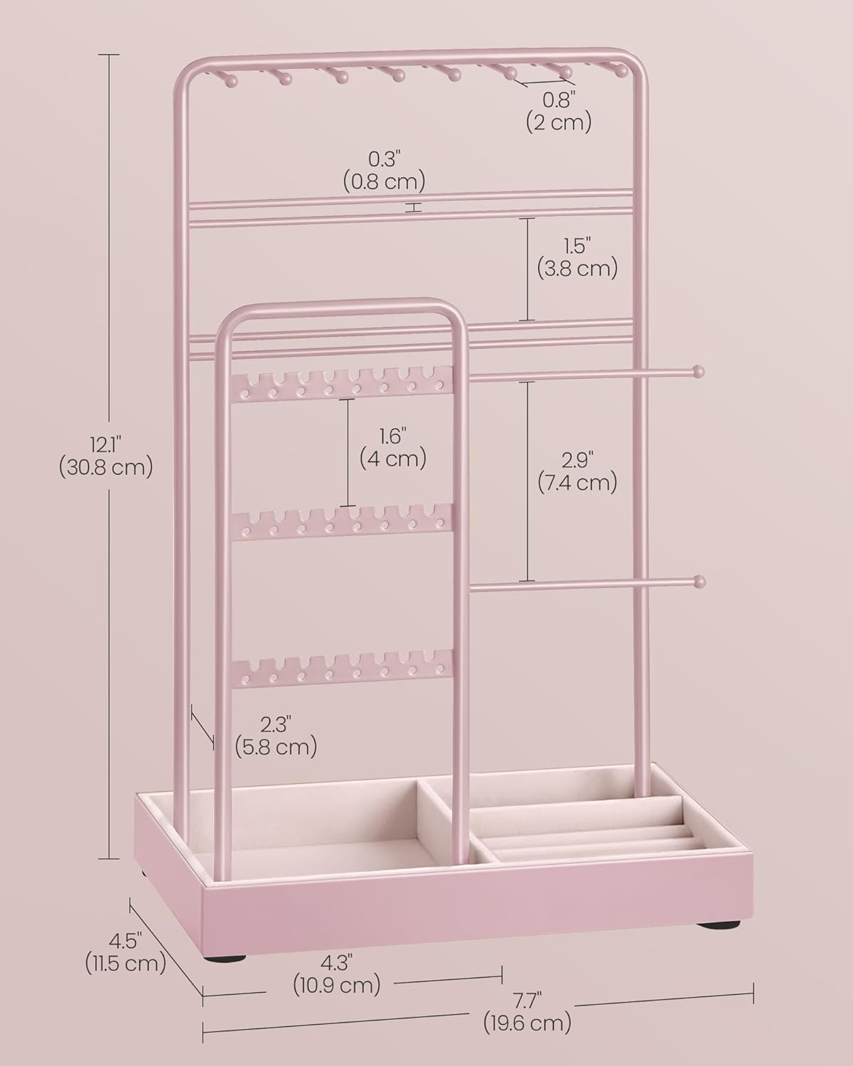 SONGMICS Jewelry Holder, Jewelry Organizer, Jewelry Display Stand with Metal Frame, Velvet Tray, Necklace Earring Bracelet Holder, for Studs, Rings, Christmas Gift, Jelly Pink UJJS021R01