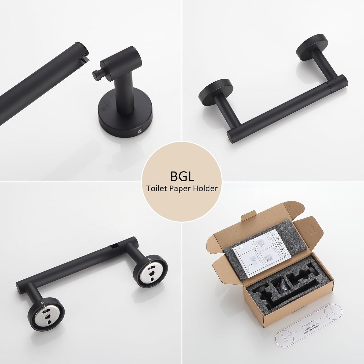 BGL Toilet Paper Holder Black Wall Mount, Bathroom Toilet Paper Holder Matte Black SUS 304 Stainless Steel, Double Post Pivoting Toilet Paper Roll Holder for Bathroom RV