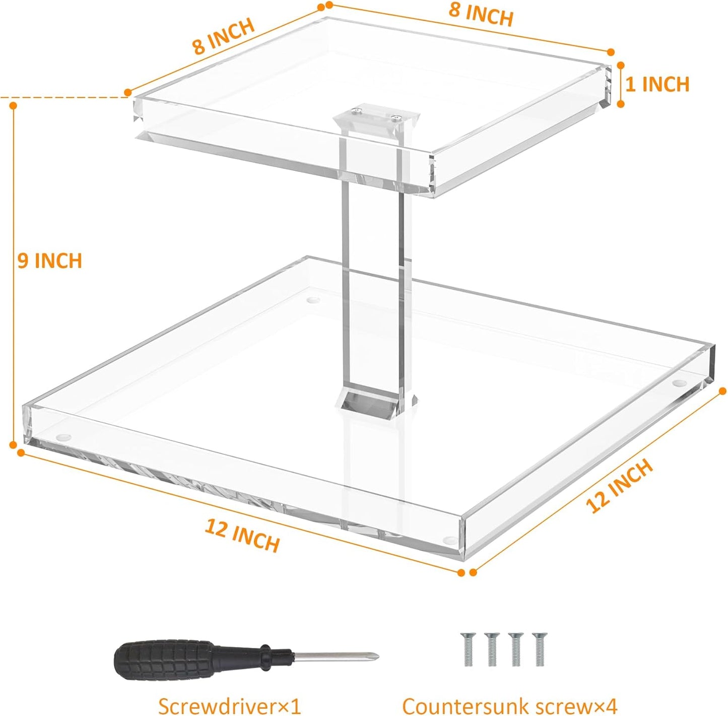 2-Tier Acrylic Perfume Organizer, Display Stand for Dresser & Counter, Vanity Trays Makeup Storage Holder, Bathroom & Kitchen Organizer (12x8)