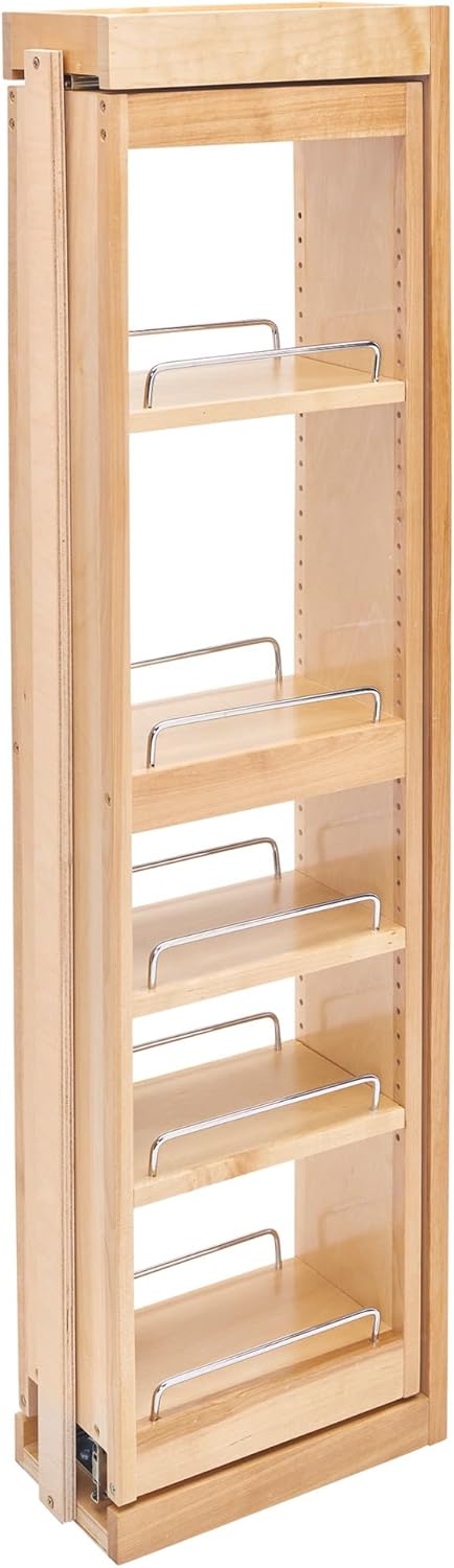 Rev-A-Shelf Kitchen Cabinet Pullout Wall Filler Wooden Organizer Slide Out Pantry Storage w/Soft-Close in Multiple Sizes, 6 x 42 In, 432-WFBBSC42-6C