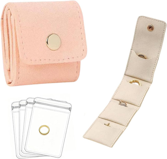 Mini Travel Jewelry Bag,Mini Jewelry Pouch,Protable travel Jewelry Storage Organizer Case,Small Jewelry Storage Roll with Buckle for Earrings,Rings,Necklaces (Pink, 1Pcs)