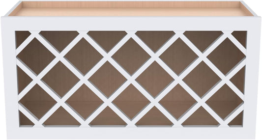 Solid Wood RTA Wall Cabinet with Lattice Panels - Wine Holder & Storage for Bar, Pantry, Cellar & Countertop - Mocha (White, 30'W 12'D 18'H)