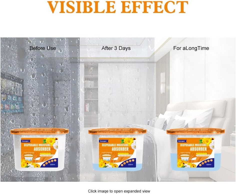 CANAGER Moisture Absorber Box - 6 Packs, 12.5 oz Cup, Jasmine Calendula, Odor Eliminator and Dehumidifier for Closet, Bedroom and Kitchen.