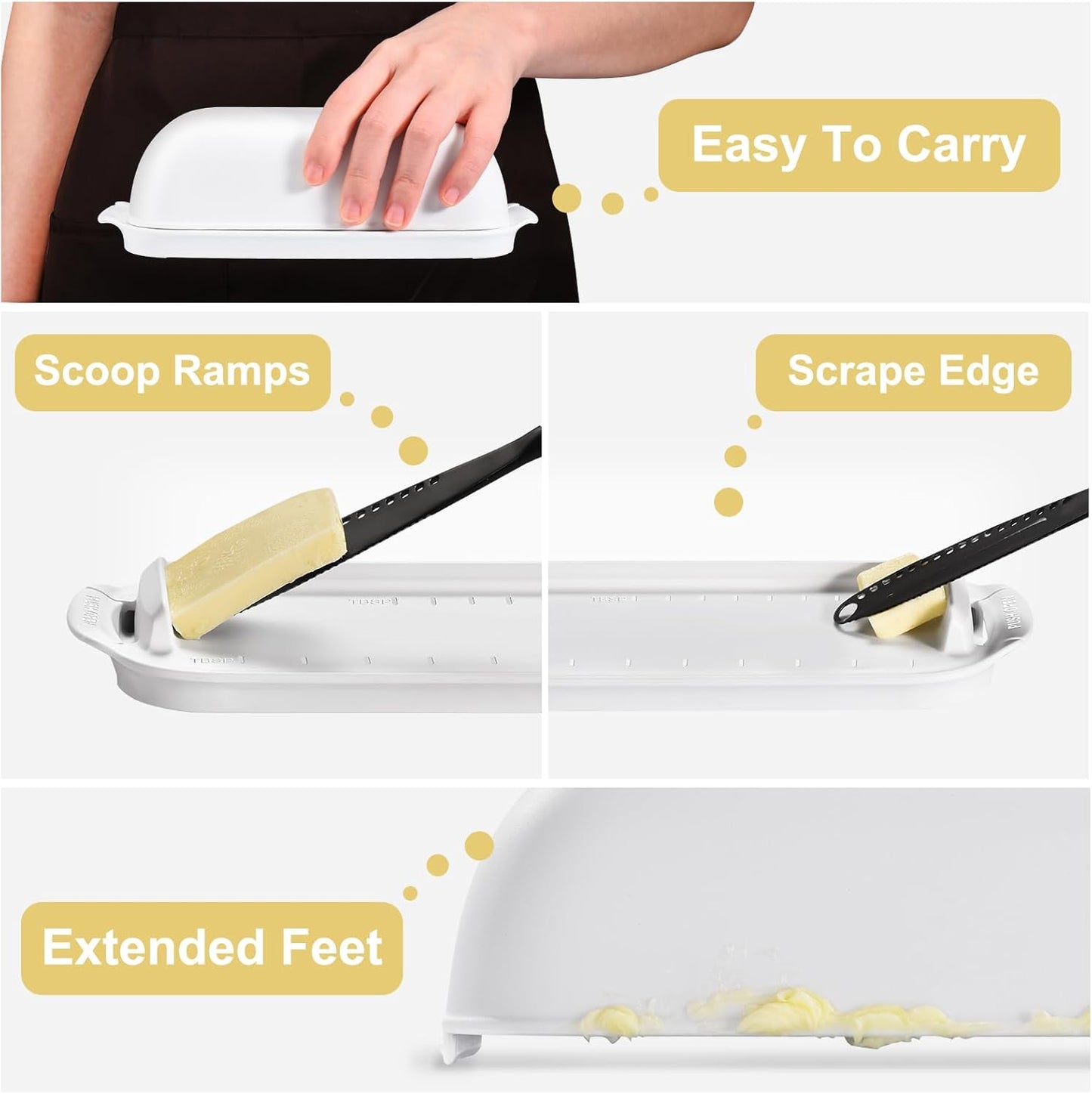 AONCO Butter Dish with Lid, Butter Container Holds for Countertop, Unbreakable Butter Keeper for Home Kitchen Decor, Perfect for East/West Coast Butter, BPA-free, Microwave/Dishwasher Safe (White)