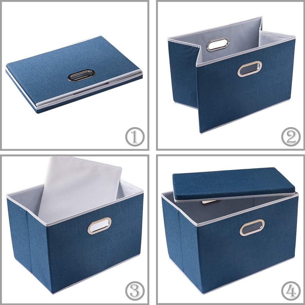 PRANDOM Extra Large Collapsible Storage Bins with Lids [3-Pack] Linen Fabric Foldable Storage Baskets Boxes Organizer Containers Cube with Cover for Bedroom Closet Office Nursery (22.8x15.75x13.8)